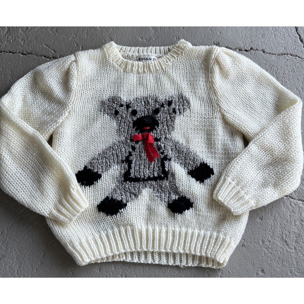 EVIAN Vintage 90s Teddy Bear Knit Sweater Handmade Size Small Check Measurements